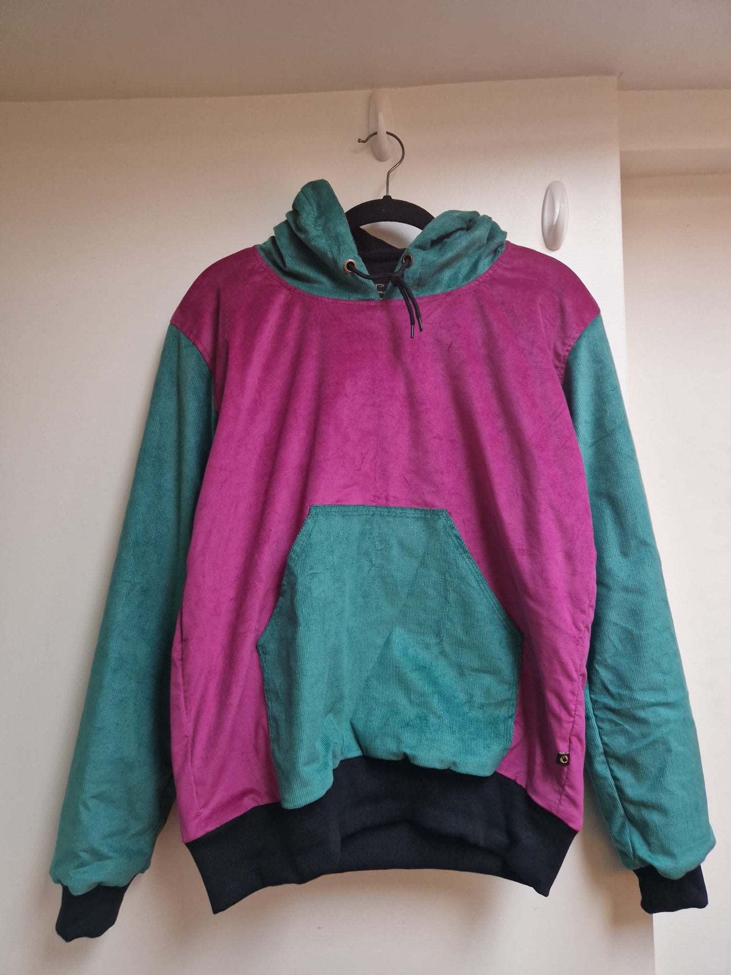 Two tone organic cord hoodie with organic cotton lining (Pink and Teal)