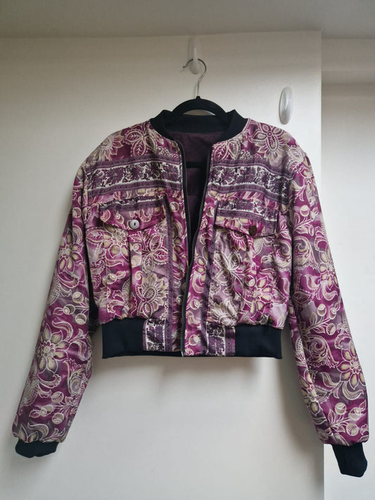 Cropped reversible bomber jacket (Aubergine/floral) 20% off for 5 days only