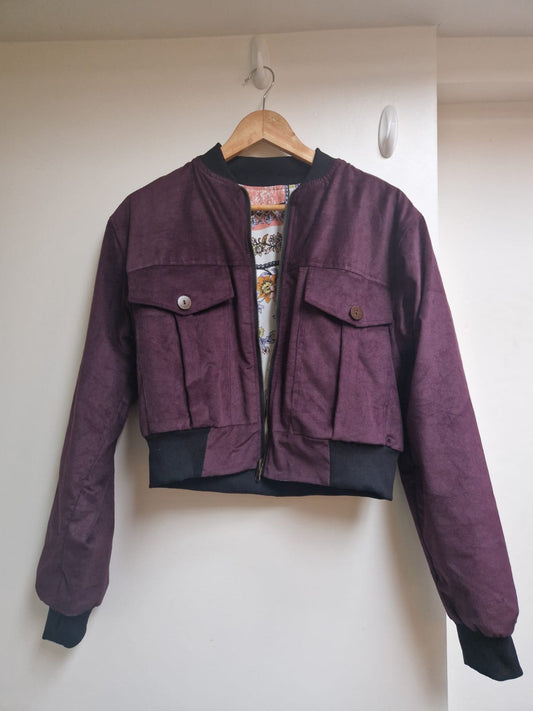 Cropped reversible bomber jacket (Aubergine and peach print) 20% off for 5 days only