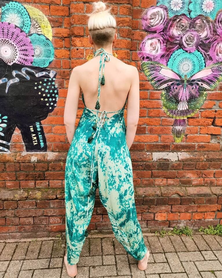 Recycled Silk Jumpsuit: Greens