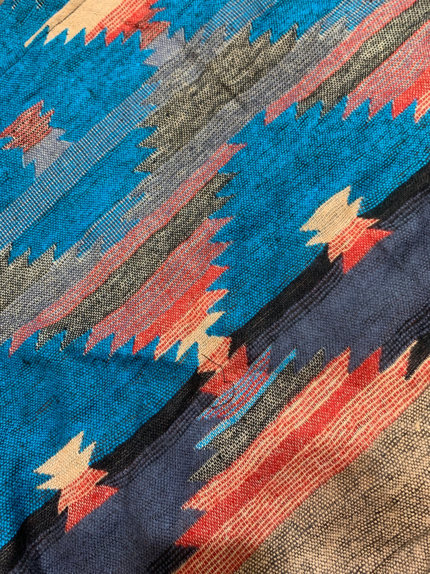 Vegan "Wool" Hooded Poncho - Aztec Patterns