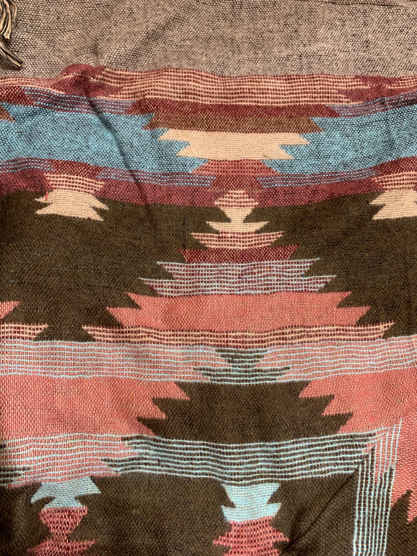 Vegan "Wool" Hooded Poncho - Aztec Patterns