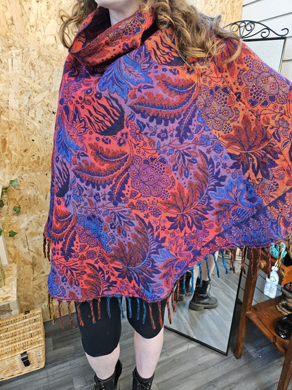 Vegan "Wool" Cowl Neck Poncho - Nature Patterns