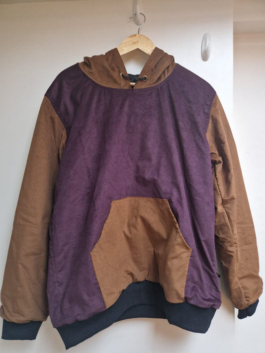 Two tone organic cord hoodie with organic cotton lining (Aubergine and Tan)