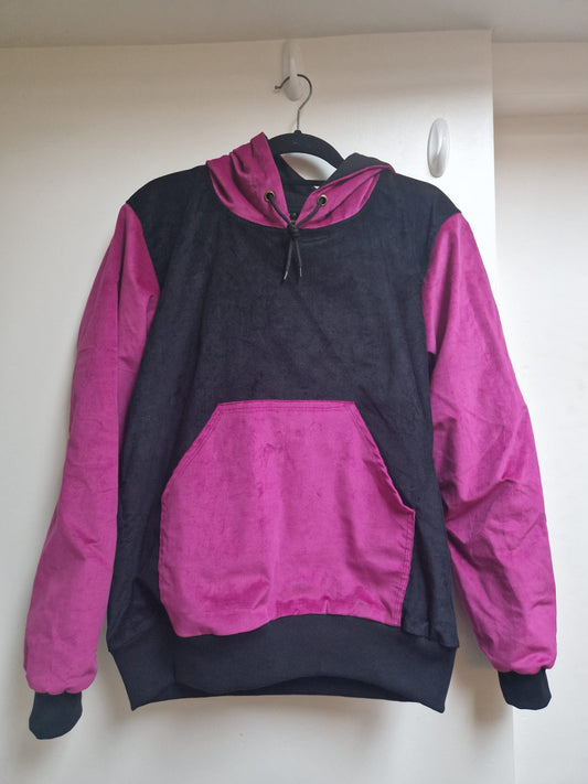 Two tone organic cord hoodie with organic cotton lining (black and pink)