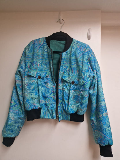 Cropped reversible bomber jacket (Teal and Azure)