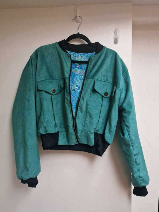 Cropped reversible bomber jacket (Teal and Azure)