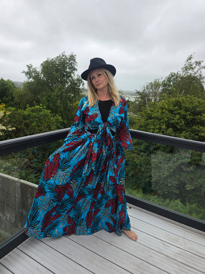 Long and Full Skirt in Pink or Blue leaf print