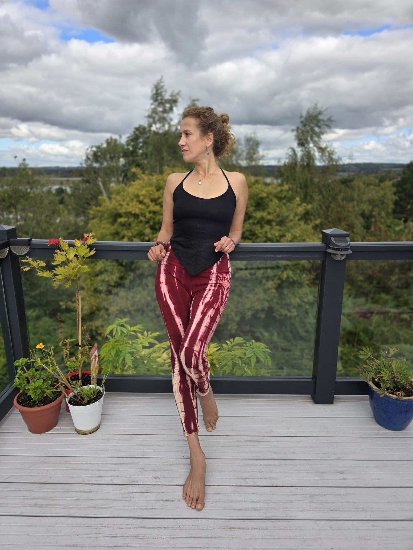 Organic Cotton Tie-dye Leggings in Red/Cream