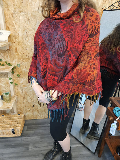 Vegan "Wool" Cowl Neck Poncho - Nature Patterns