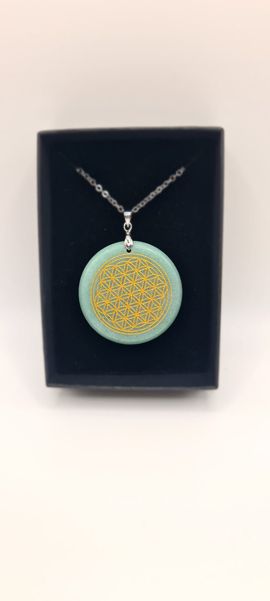 Flower of Life Green Aventurine Pendant