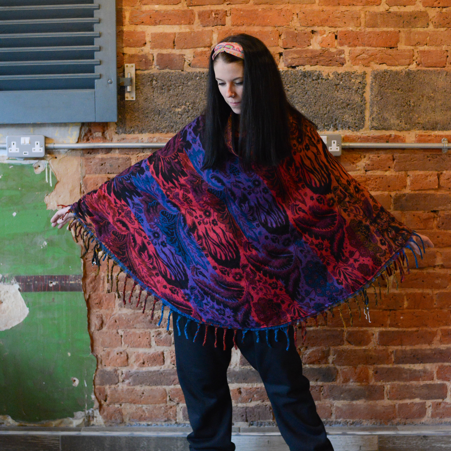 Vegan "Wool" Cowl Neck Poncho - Nature Patterns