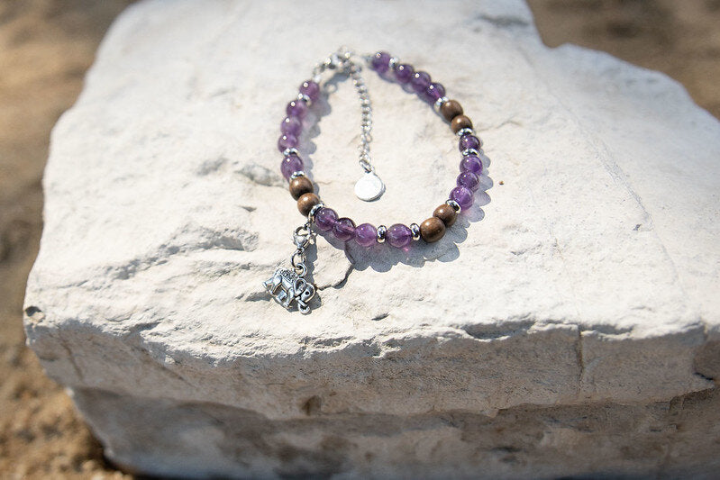 Gemstone, Wood & Charm Bracelet & Earring Set