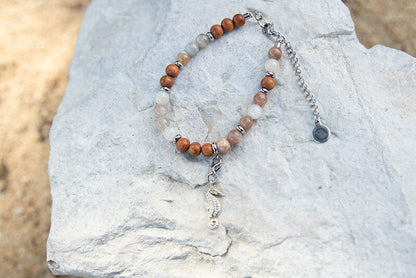 Gemstone and Wood Bracelet with Charm