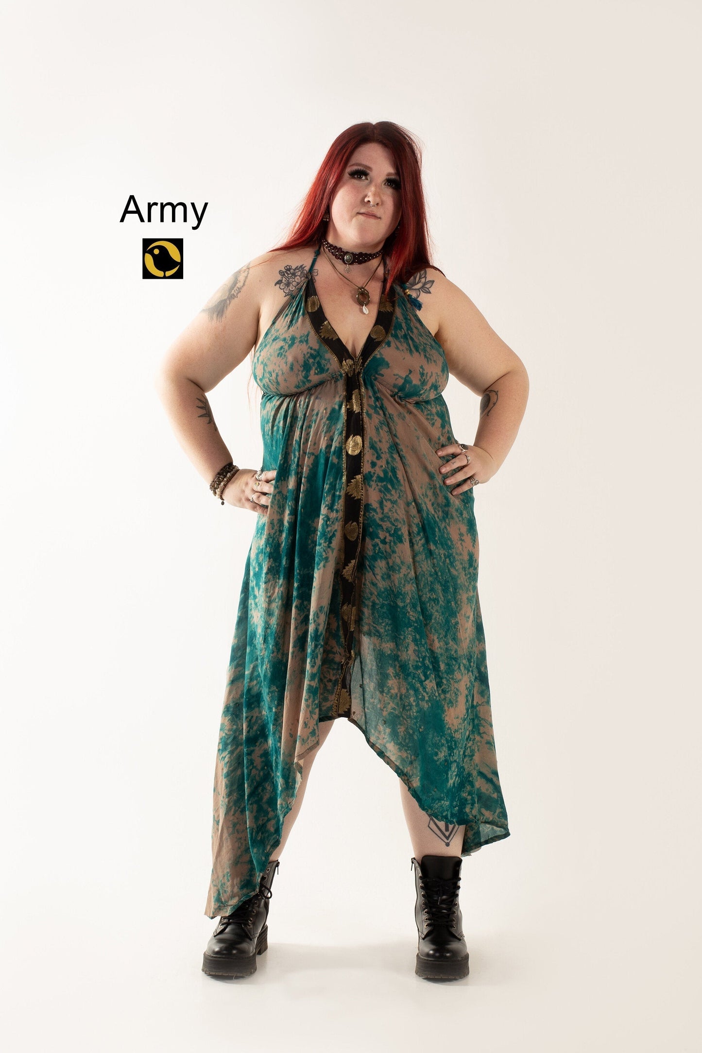 Recycled Silk Beach Dress: Greens
