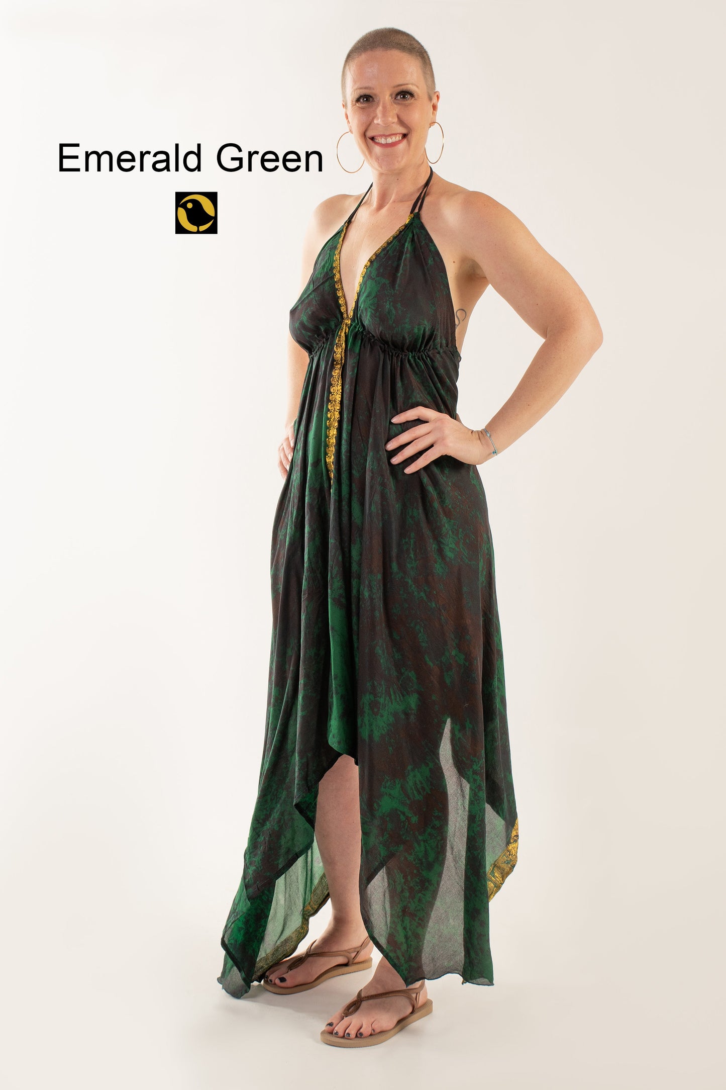 Recycled Silk Beach Dress: Greens
