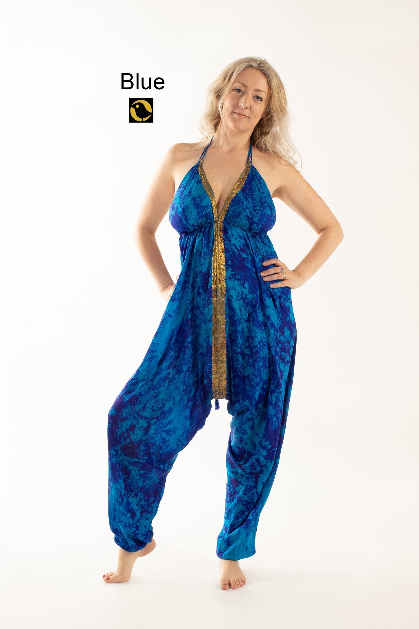 Recycled Silk Jumpsuit: Blues