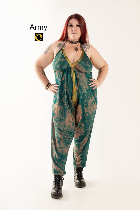 Recycled Silk Jumpsuit: Greens