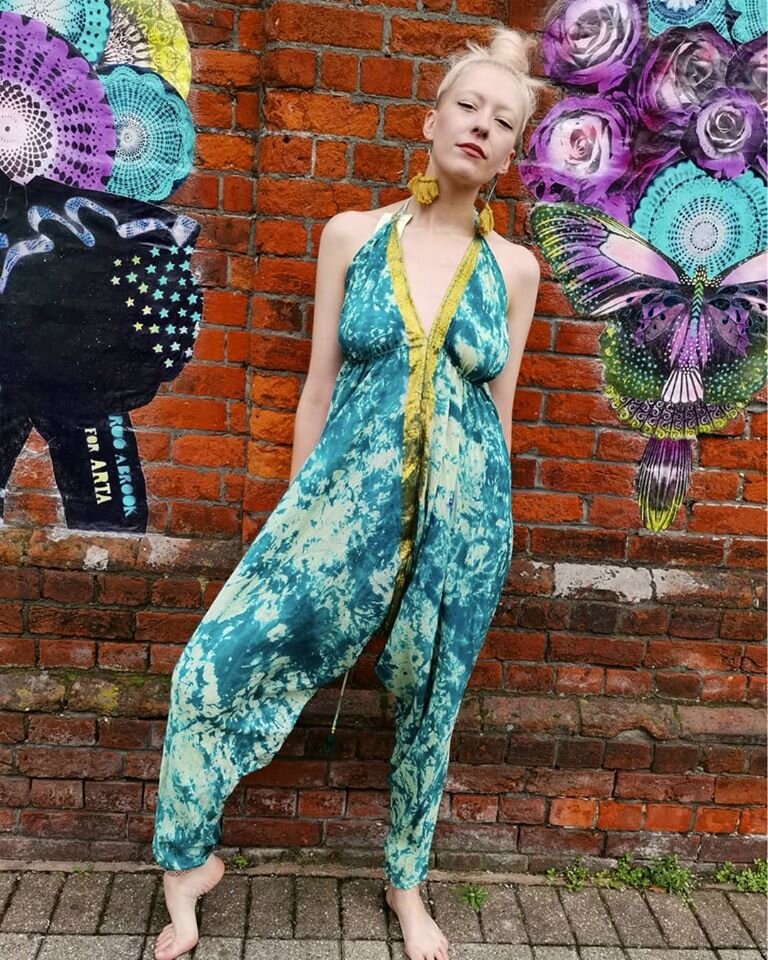 Recycled Silk Jumpsuit: Greens