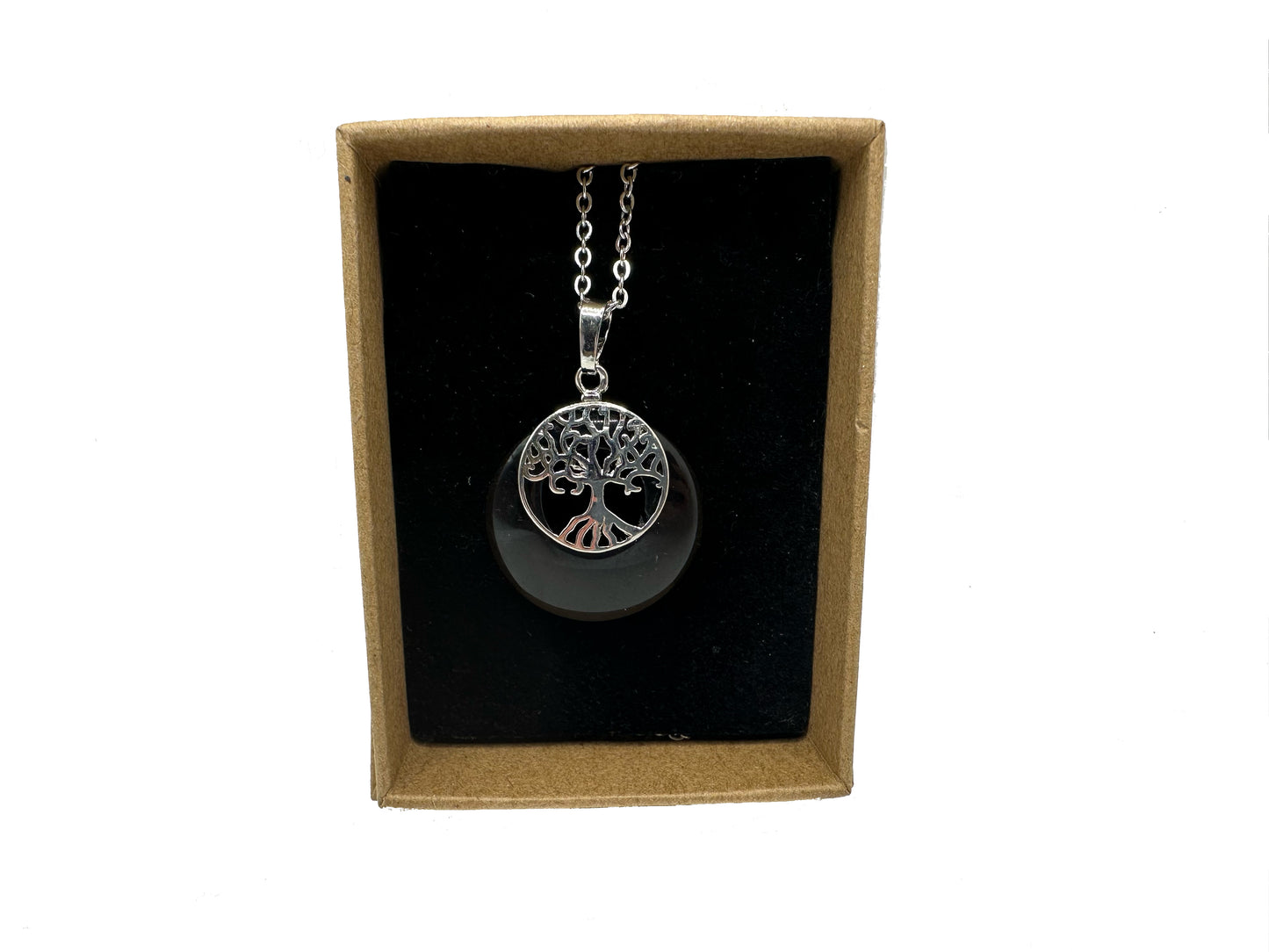 Obsidian Tree of Life Donut Necklace