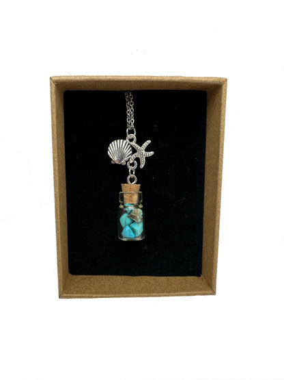 Turquoise Bottle with Shell Charm Necklace