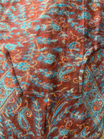 Vegan "Wool" Hooded Poncho - Paisley Patterns